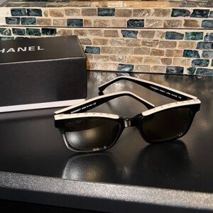 Chanel Square Sunglasses Acetate Black & White